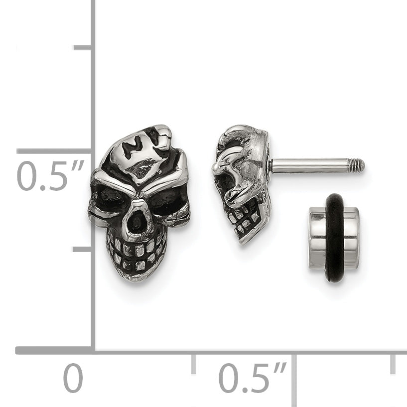 Stainless Steel Polished & Antiqued Button Earrings