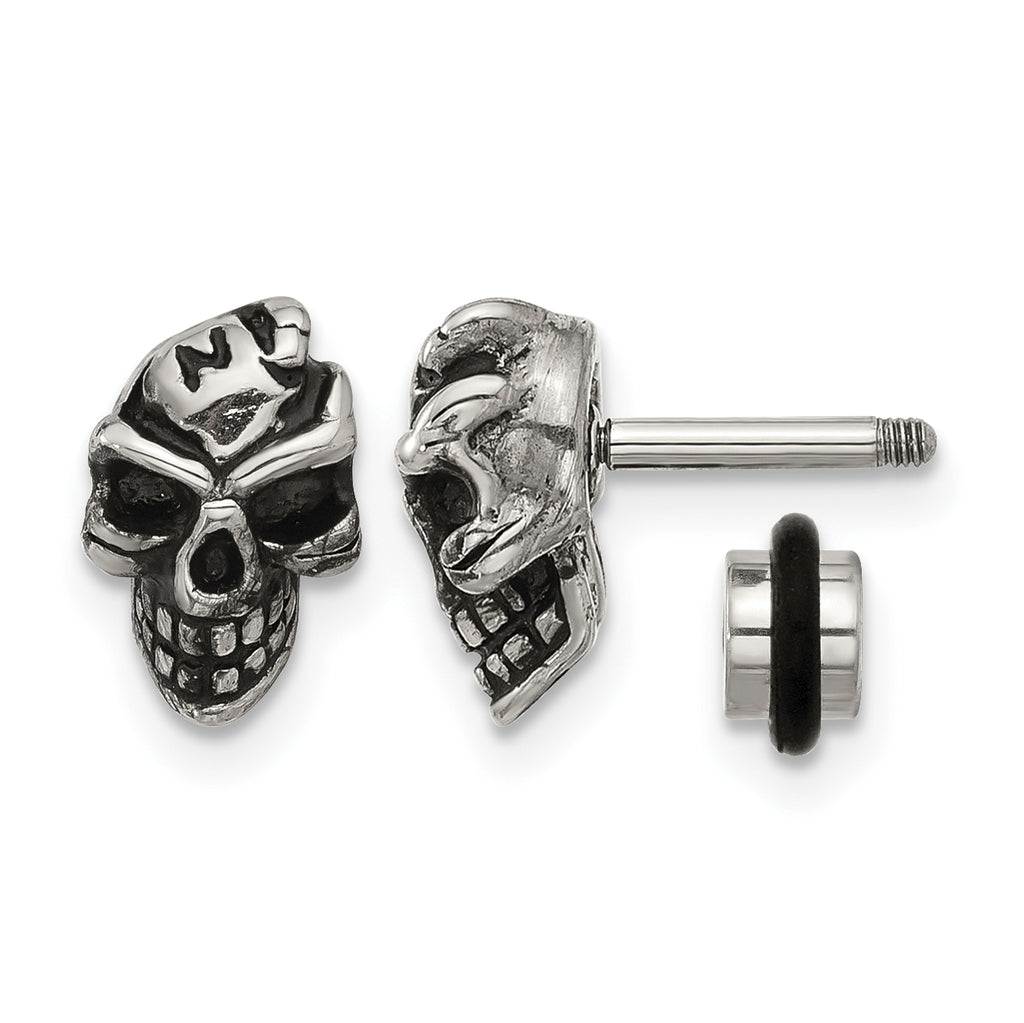 Stainless Steel Polished & Antiqued Button Earrings