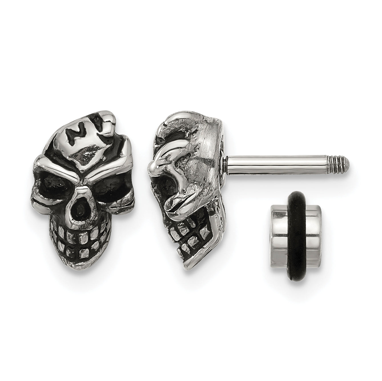 Antiqued Skull Stainless Steel Button Earrings 6.5mm Main image