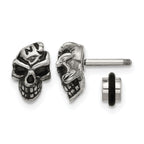 Antiqued Skull Stainless Steel Button Earrings 6.5mm