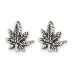 Stainless Steel Polished & Antiqued Leaf Button Earrings