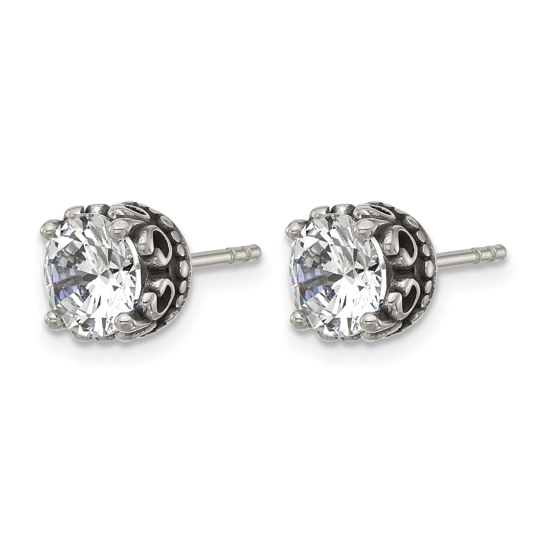 Antiqued Cubic Zirconia Stainless Steel Stud Earrings 8mm Secondary image