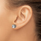Stainless Steel Polished & Antiqued Cubic Zirconia Stud Earrings