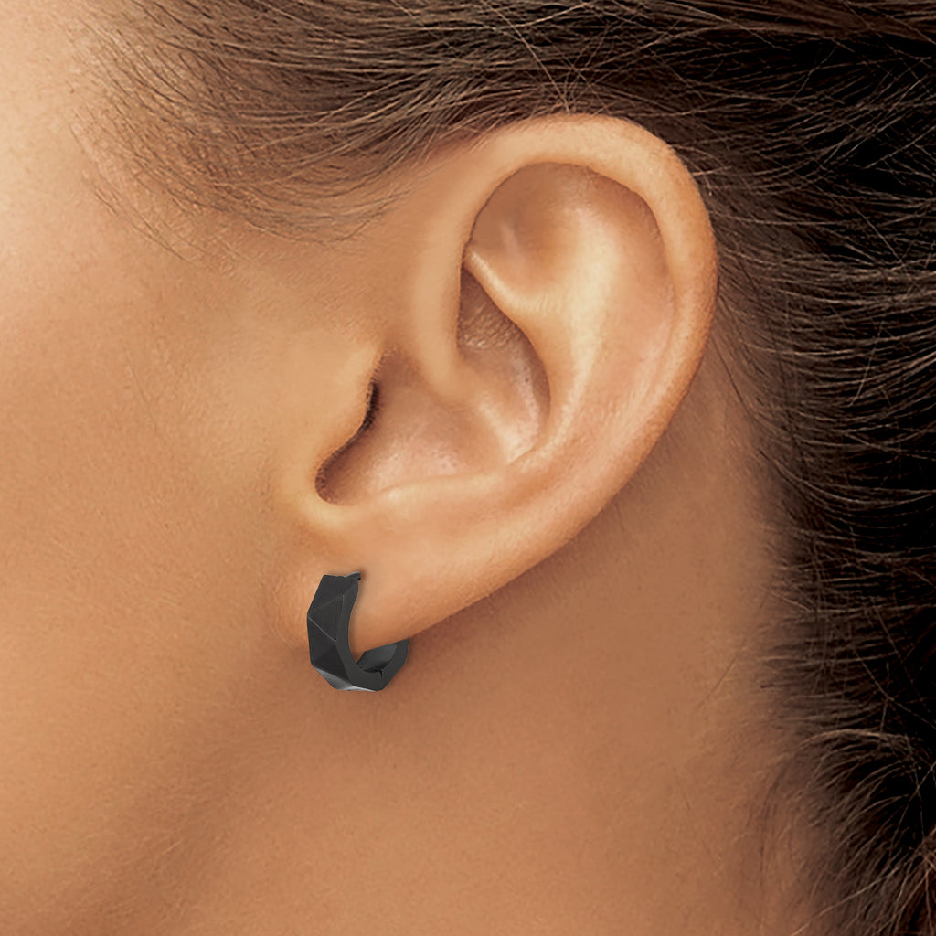 Brushed Black Stainless Steel Hoop Earrings 4mm