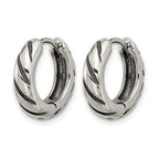 Stainless Steel Polished & Antiqued Hinged Hoop Earrings