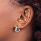 Stainless Steel Polished & Antiqued Hinged Hoop Earrings
