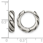 Stainless Steel Polished & Antiqued Hinged Hoop Earrings