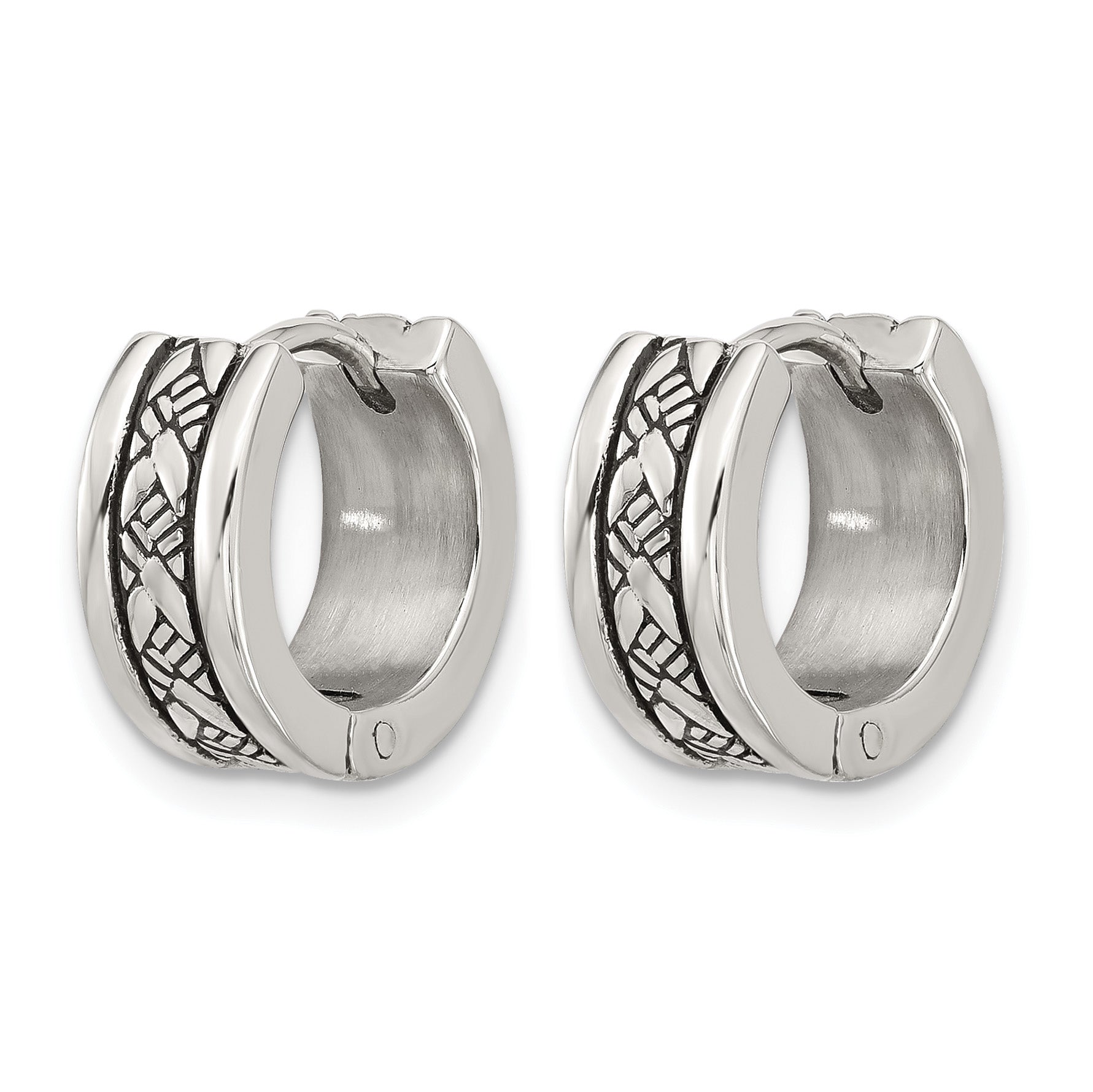 Stainless Steel Polished & Antiqued Hoop Earrings