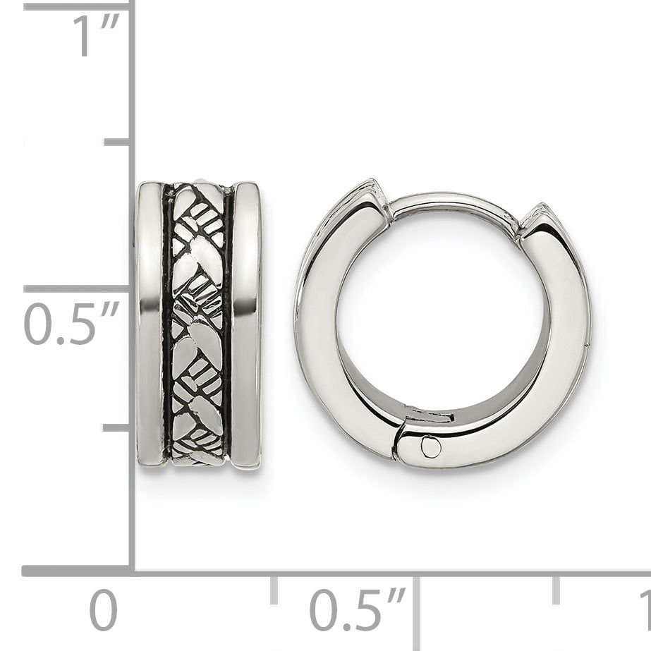 Stainless Steel Polished & Antiqued Hoop Earrings
