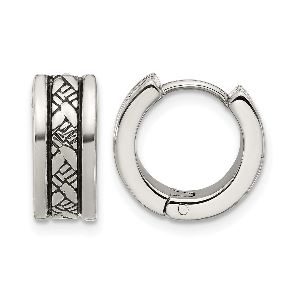 Stainless Steel Polished & Antiqued Hoop Earrings