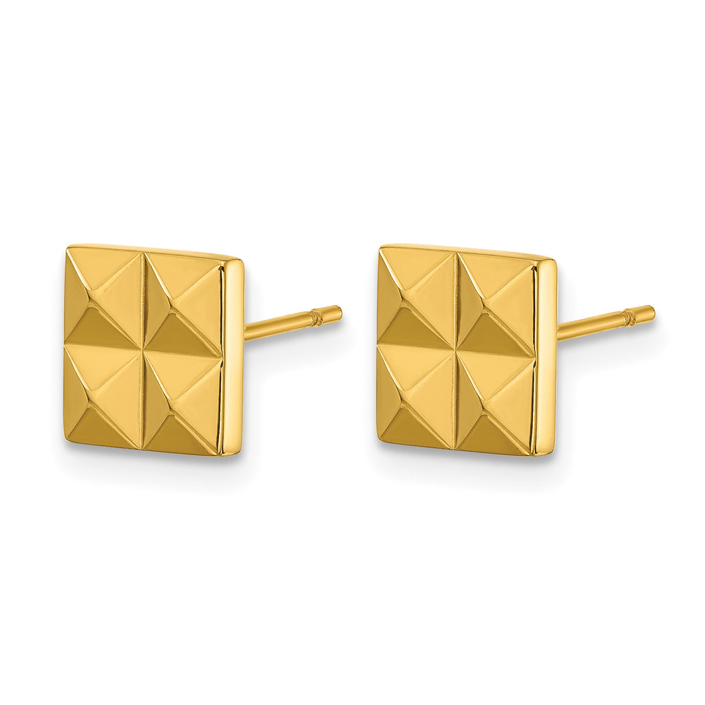 Stainless Steel Gold-Tone Polished Square Button Earrings