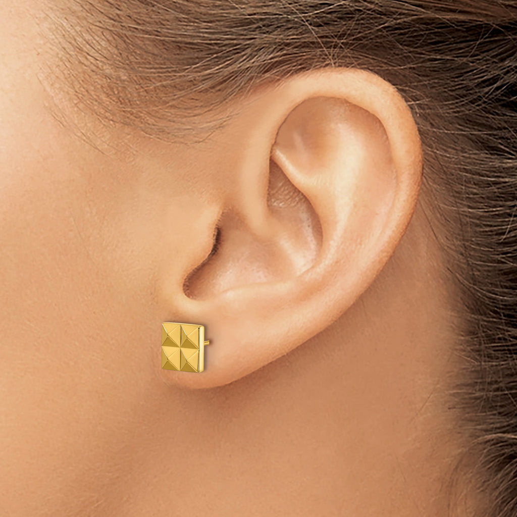 Stainless Steel Gold-Tone Polished Square Button Earrings