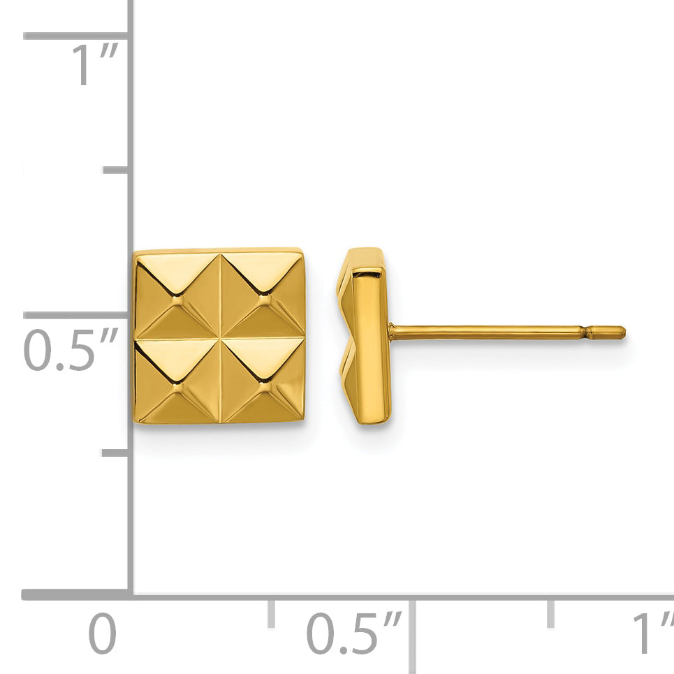 Stainless Steel Gold-Tone Polished Square Button Earrings