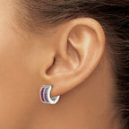 Stainless Steel Polished Purple Crystal Hoop Earrings for Women