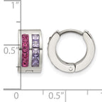 Stainless Steel Polished Purple Crystal Hoop Earrings for Women