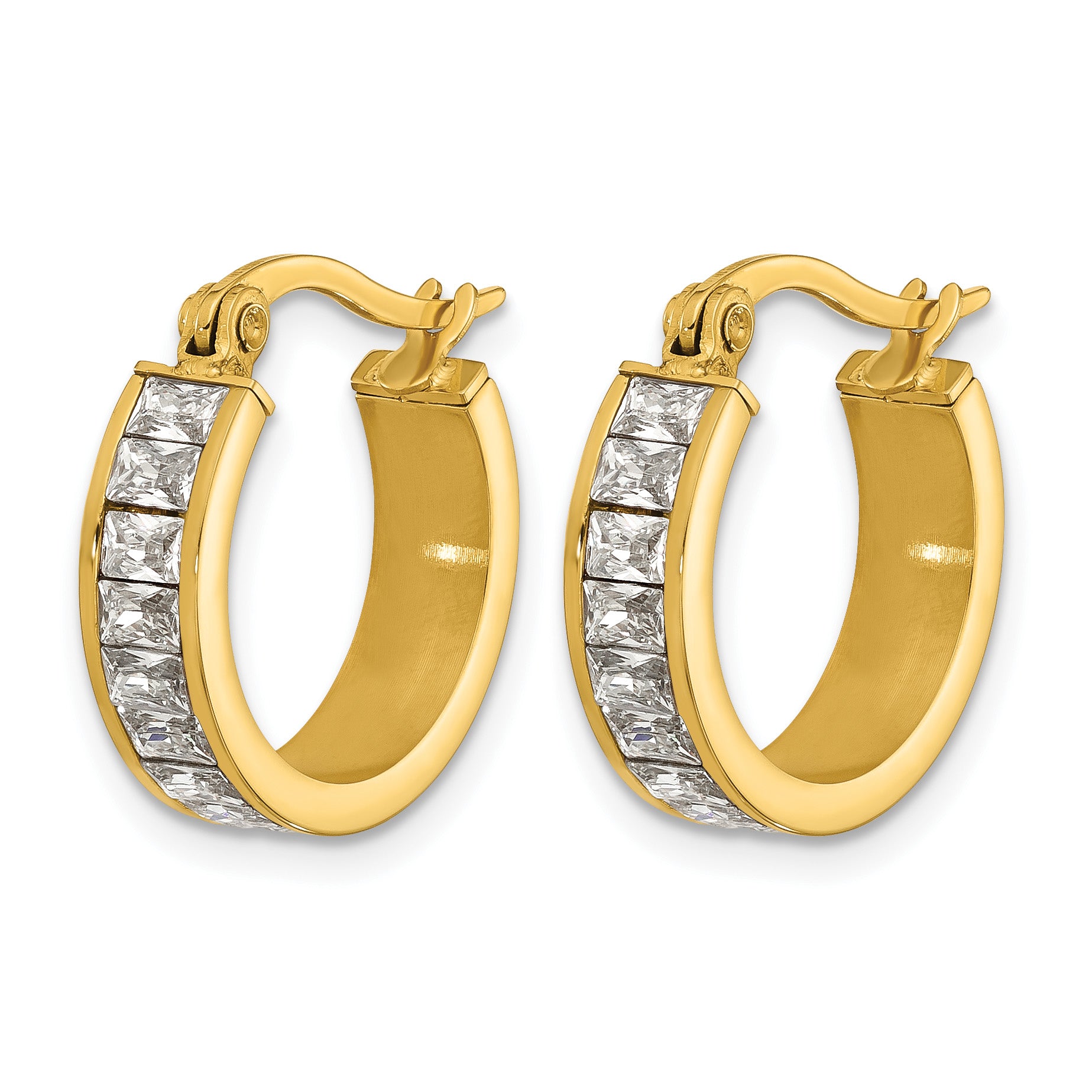 Stainless Steel Gold-Tone Polished Hoop Earrings for Women