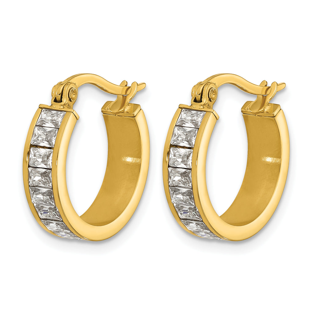 Gold-Tone Polished Glass Stainless Steel Hoop Earrings 4.5mm