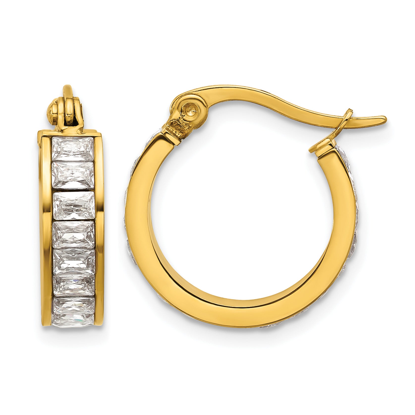 Stainless Steel Gold-Tone Polished Hoop Earrings for Women