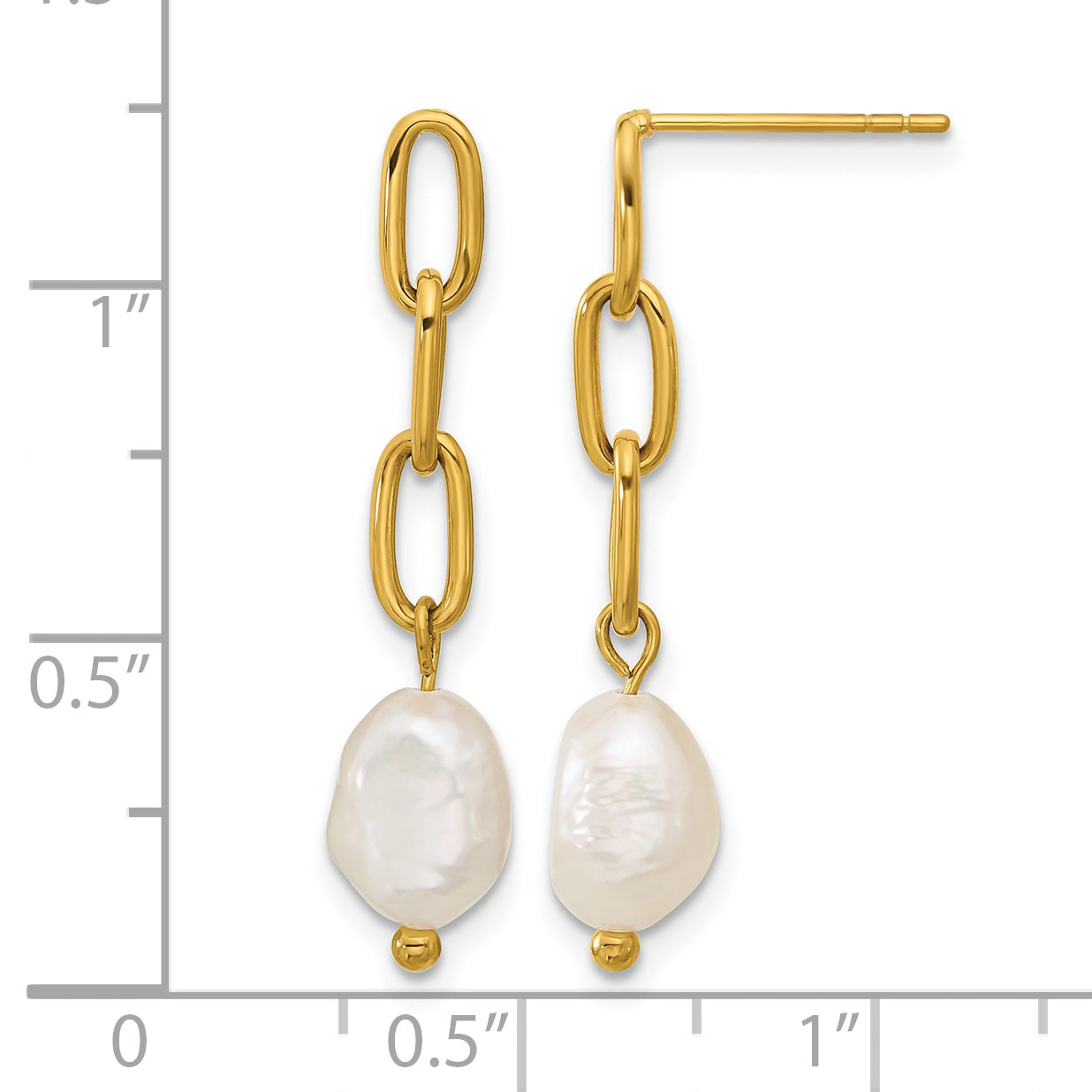 Stainless Steel Gold-Tone Polished Pear Pearl Drop Dangle Earrings for Women