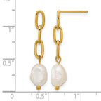 Gold-Tone Polished Freshwater Cultured Pearl Stainless Steel Drop Earrings 4mm