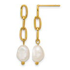 Stainless Steel Gold-Tone Polished Pear Pearl Drop Dangle Earrings for Women