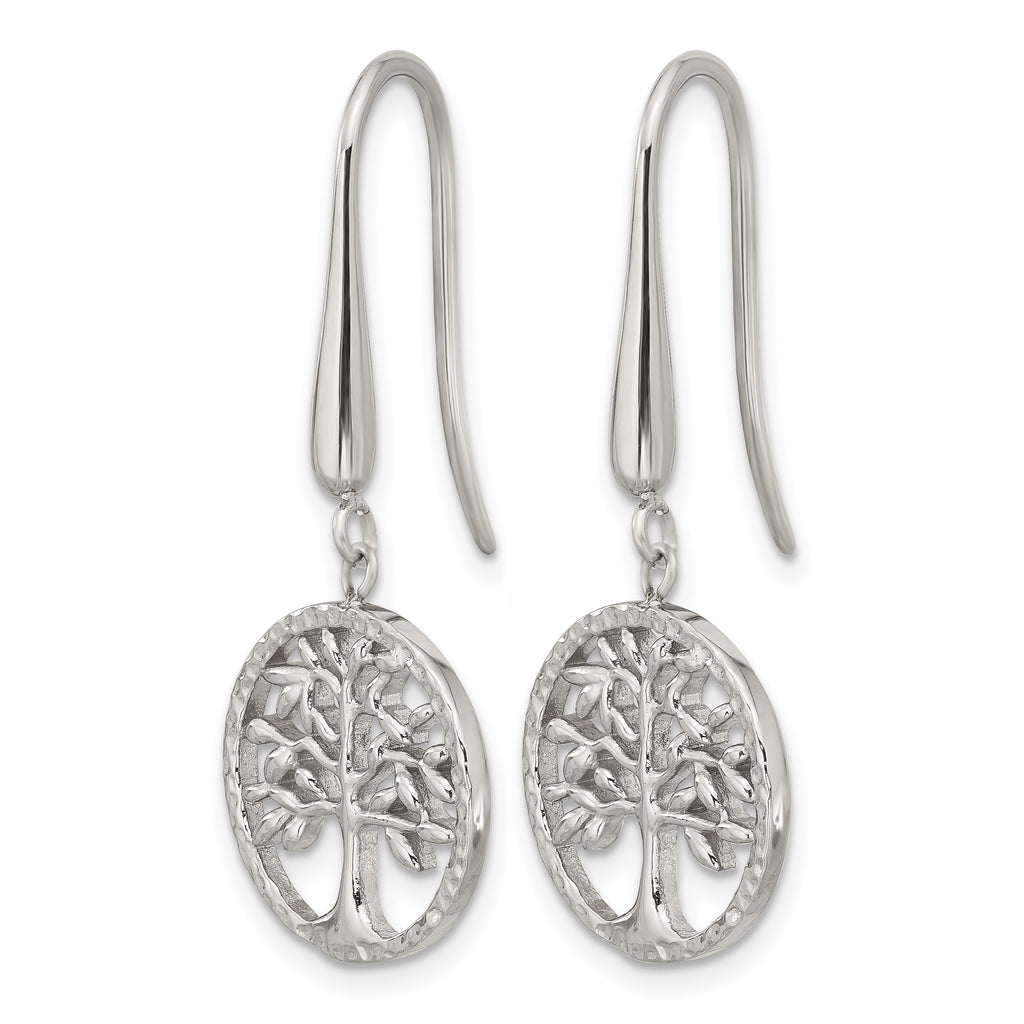 Stainless Steel Polished Textured Drop Dangle Earrings for Women