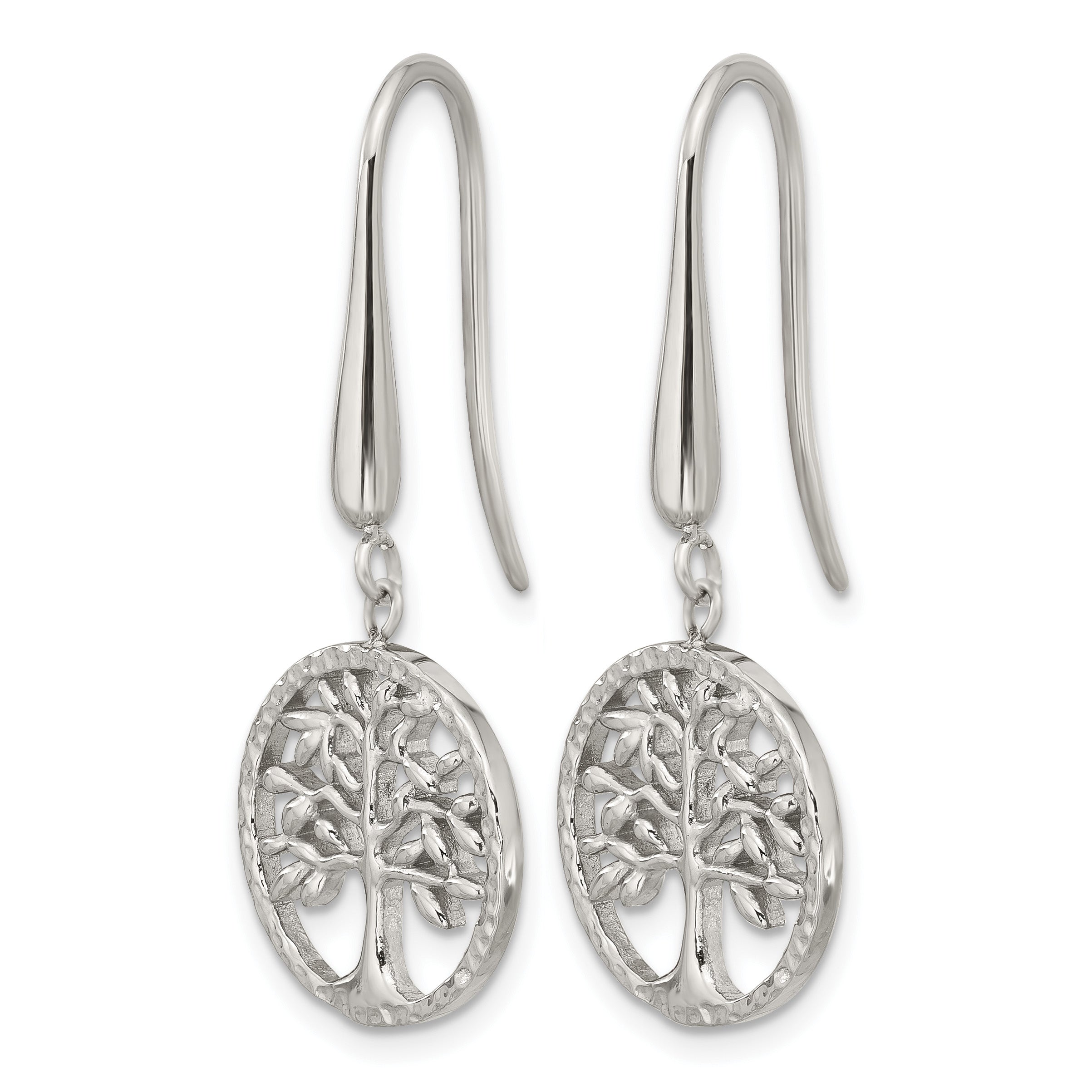 Stainless Steel Polished Textured Drop Dangle Earrings for Women