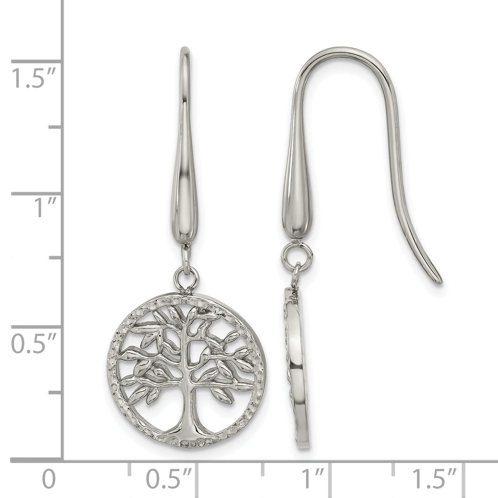 Stainless Steel Polished Textured Drop Dangle Earrings for Women