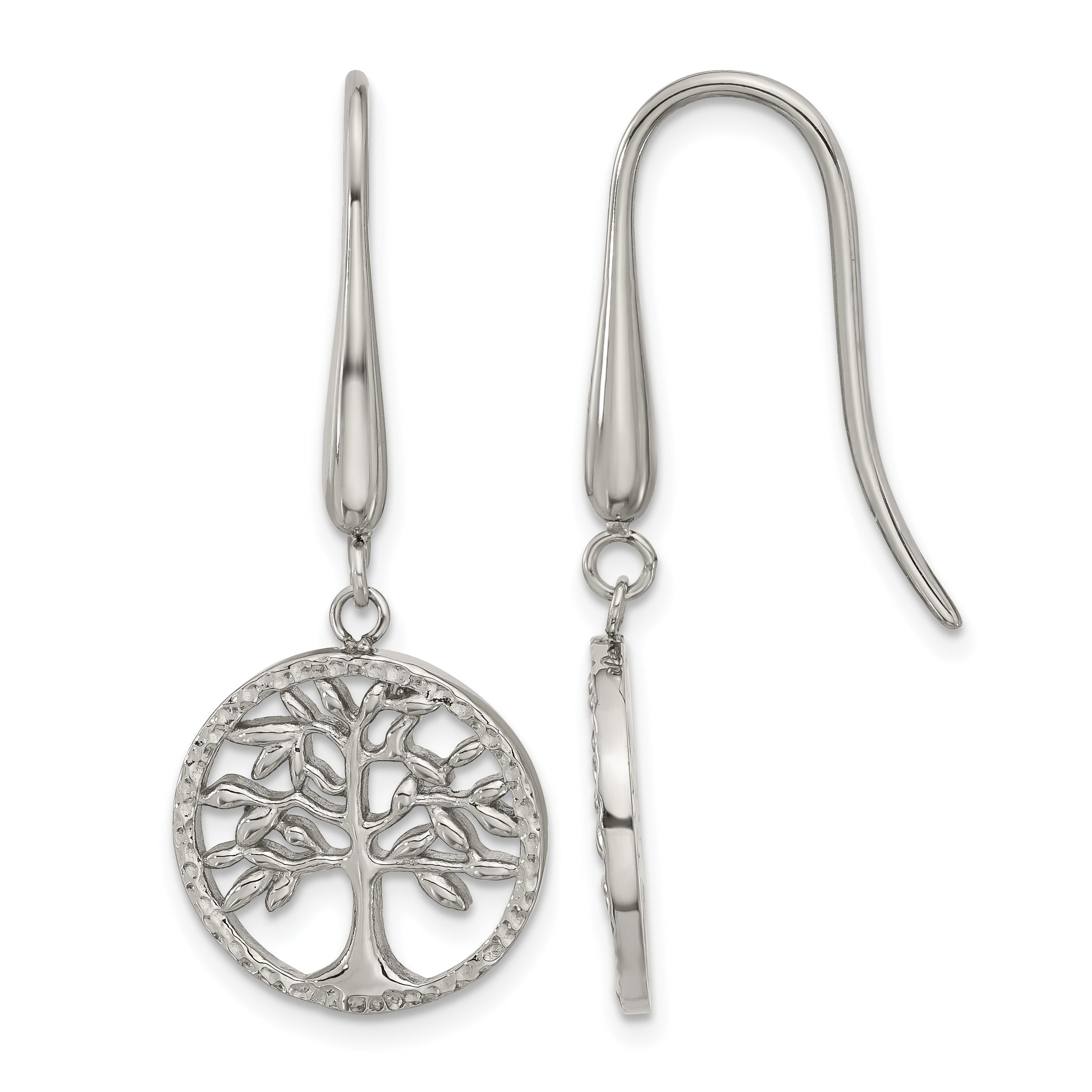 Stainless Steel Polished Textured Drop Dangle Earrings for Women