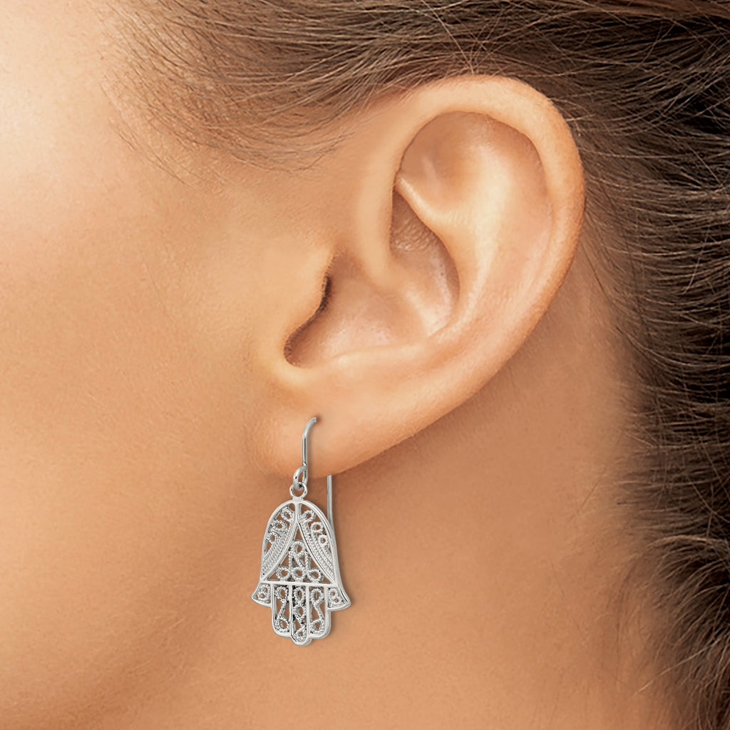 Stainless Steel Polished Textured Drop Dangle Earrings for Women
