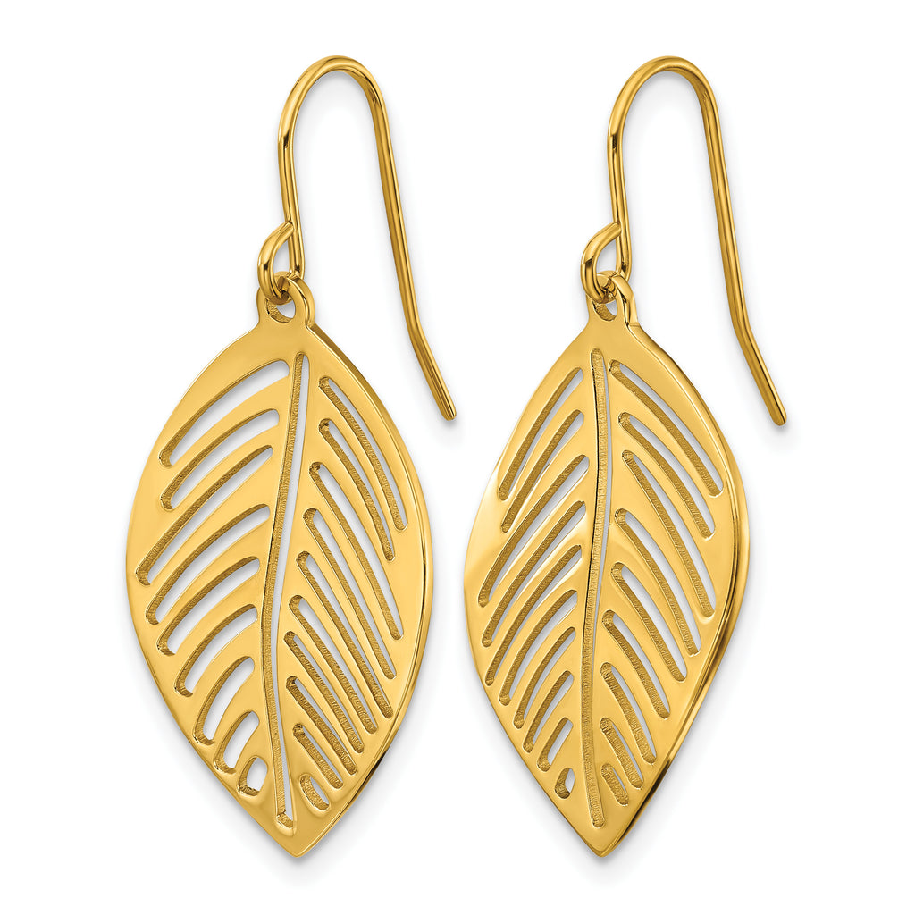 Stainless Steel Gold-Tone Polished Leaf Drop Dangle Earrings for Women