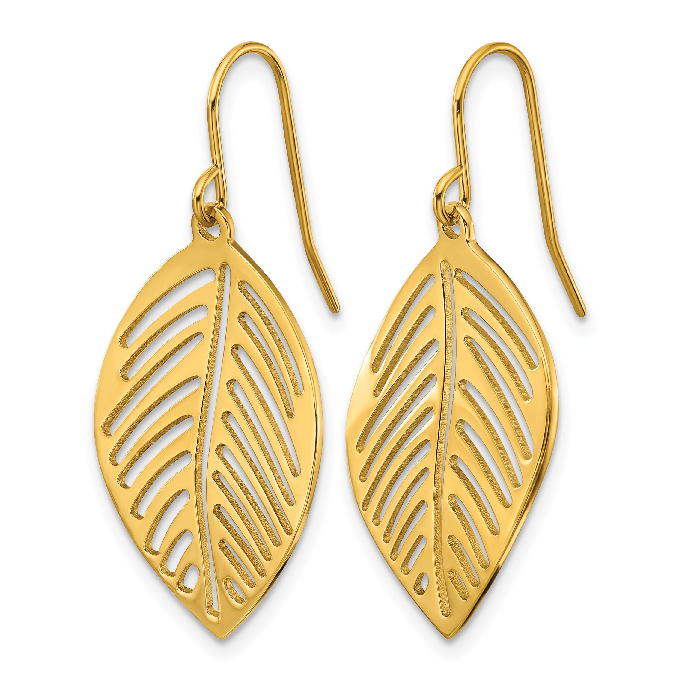 Stainless Steel Gold-Tone Polished Leaf Drop Dangle Earrings for Women