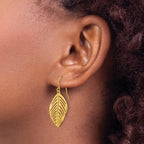 Stainless Steel Gold-Tone Polished Leaf Drop Dangle Earrings for Women