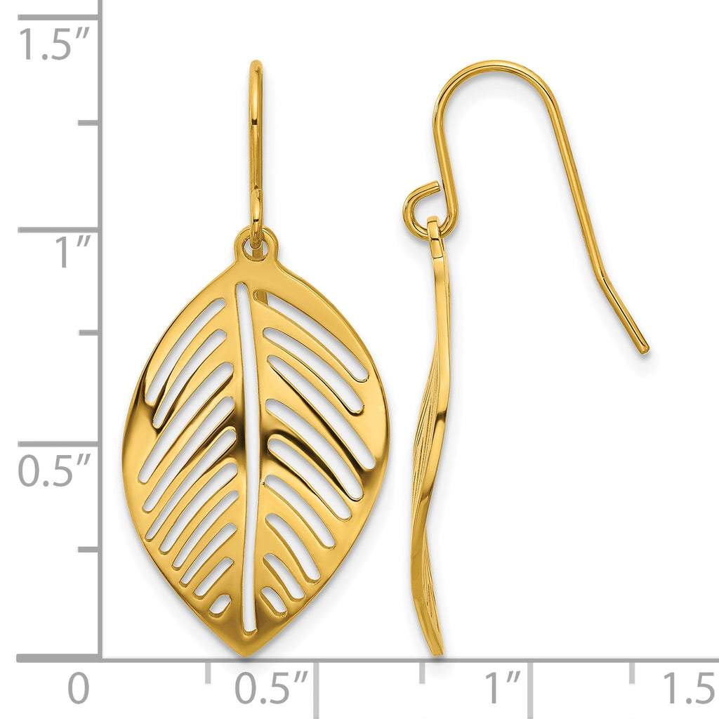 Gold-Tone Polished Leaf Stainless Steel Drop Earrings 15.6mm