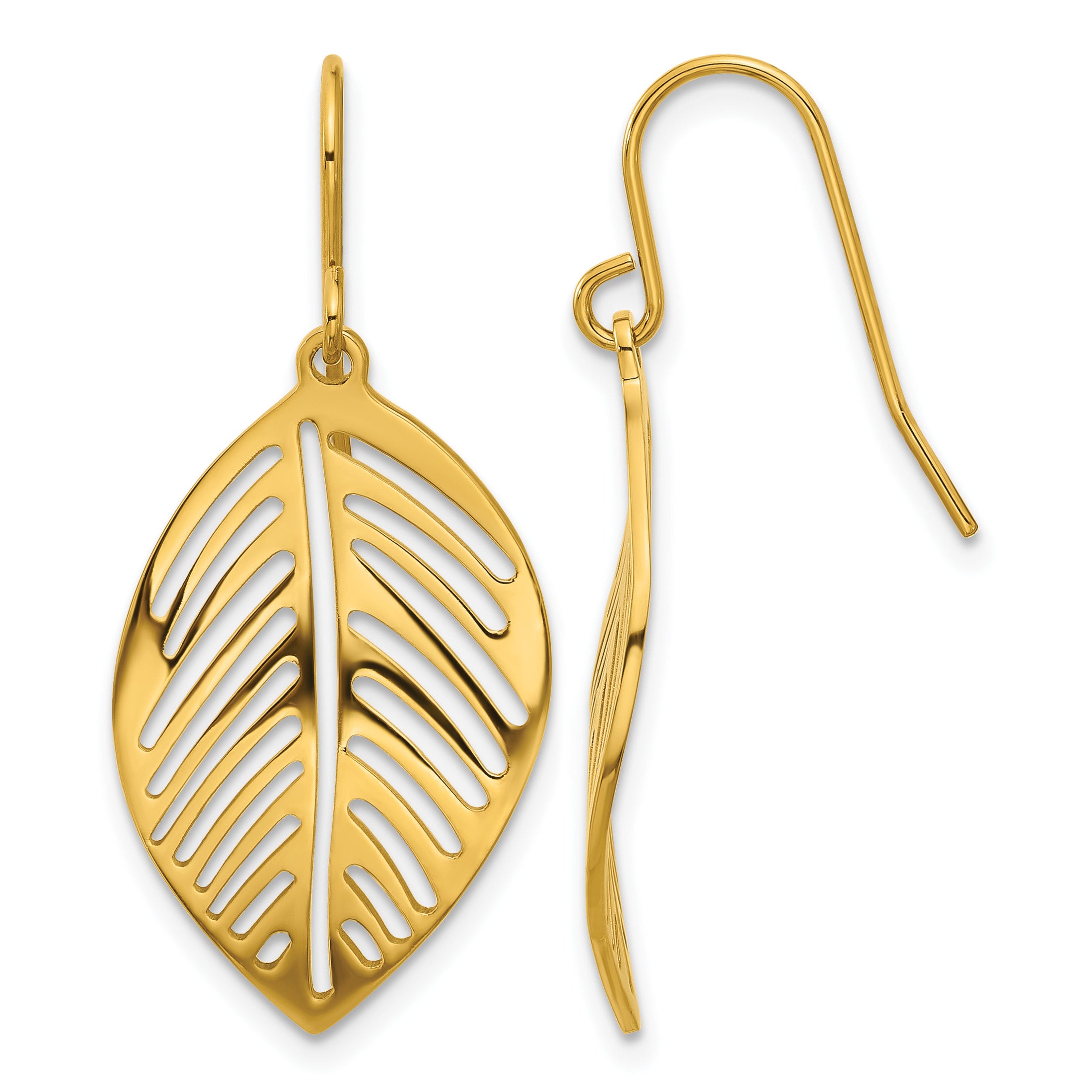 Stainless Steel Gold-Tone Polished Leaf Drop Dangle Earrings for Women