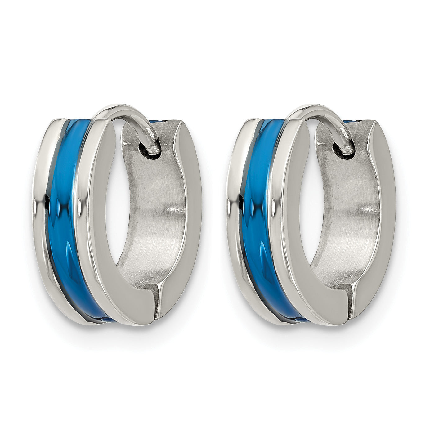 Polished Blue Stainless Steel Hoop Earrings 4mm Secondary image