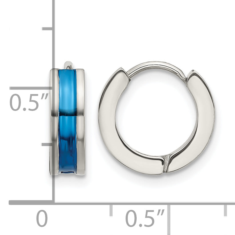 Stainless Steel Blue Polished Hoop Earrings