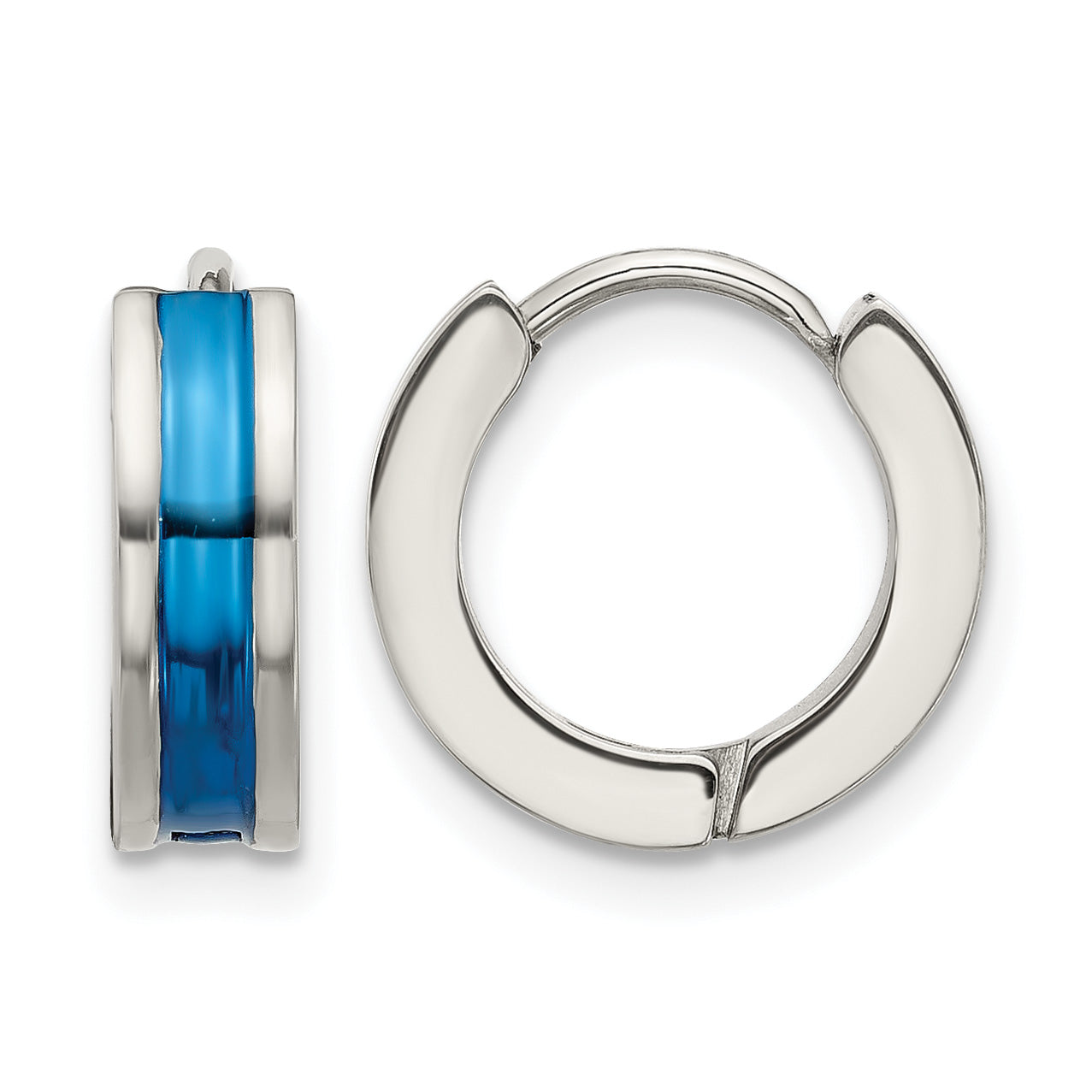 Stainless Steel Blue Polished Hoop Earrings