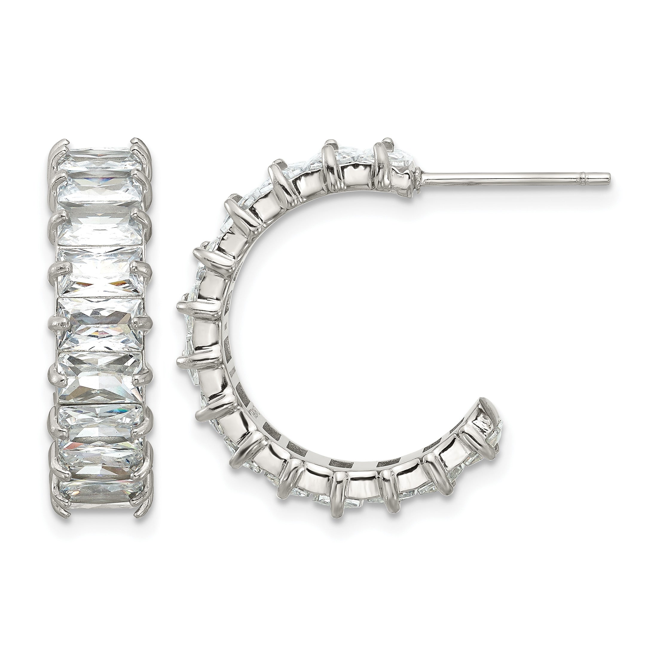 Stainless Steel Polished J-Hoop Earrings for Women