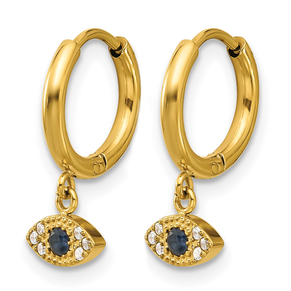 Gold-Tone Polished Zircon (Other) Evil Eye Stainless Steel Hoop Earrings 7mm Secondary image
