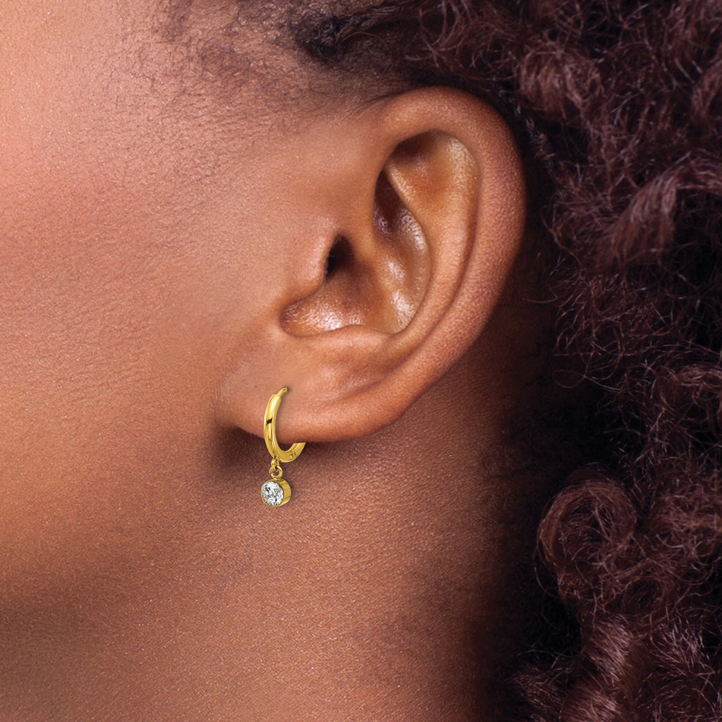Stainless Steel Gold-Tone Polished Hinged Hoop Earrings for Women