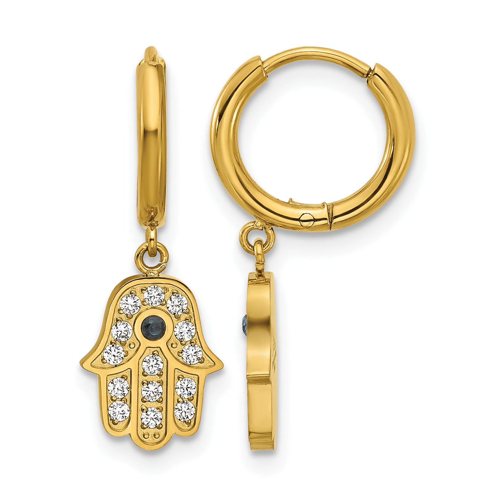 Stainless Steel Gold-Tone Polished Hinged Hoop Earrings for Women