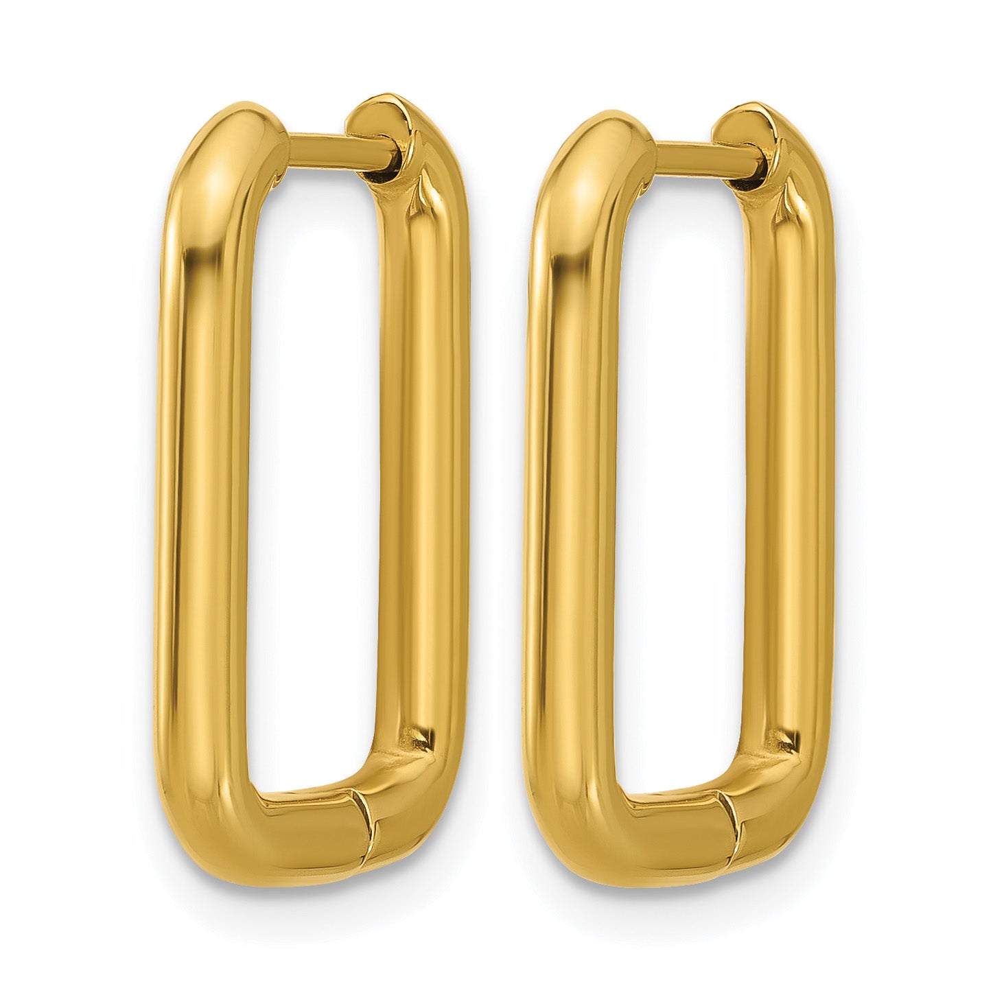 Stainless Steel Gold-Tone Polished Square Hinged Hoop Earrings