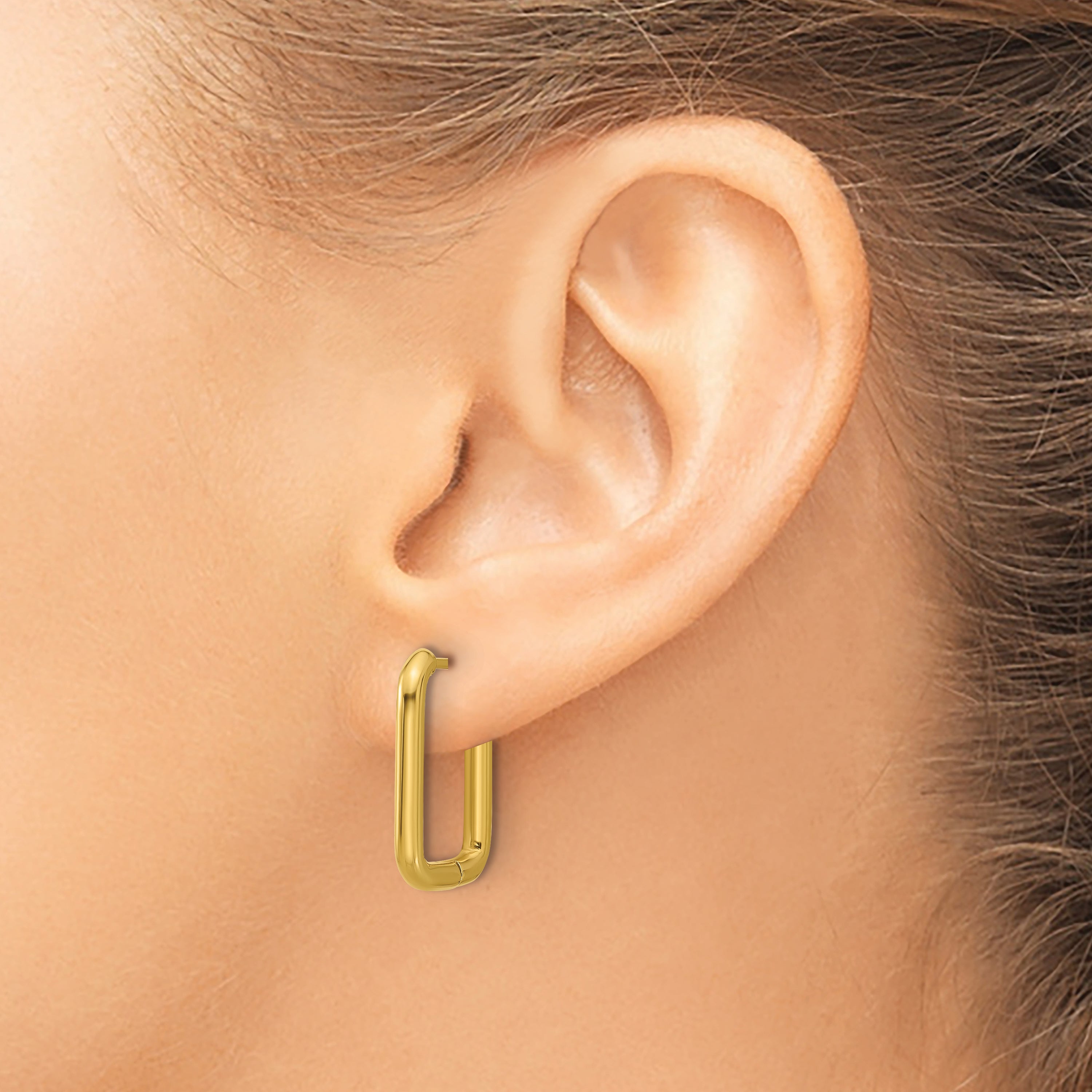 Stainless Steel Gold-Tone Polished Square Hinged Hoop Earrings