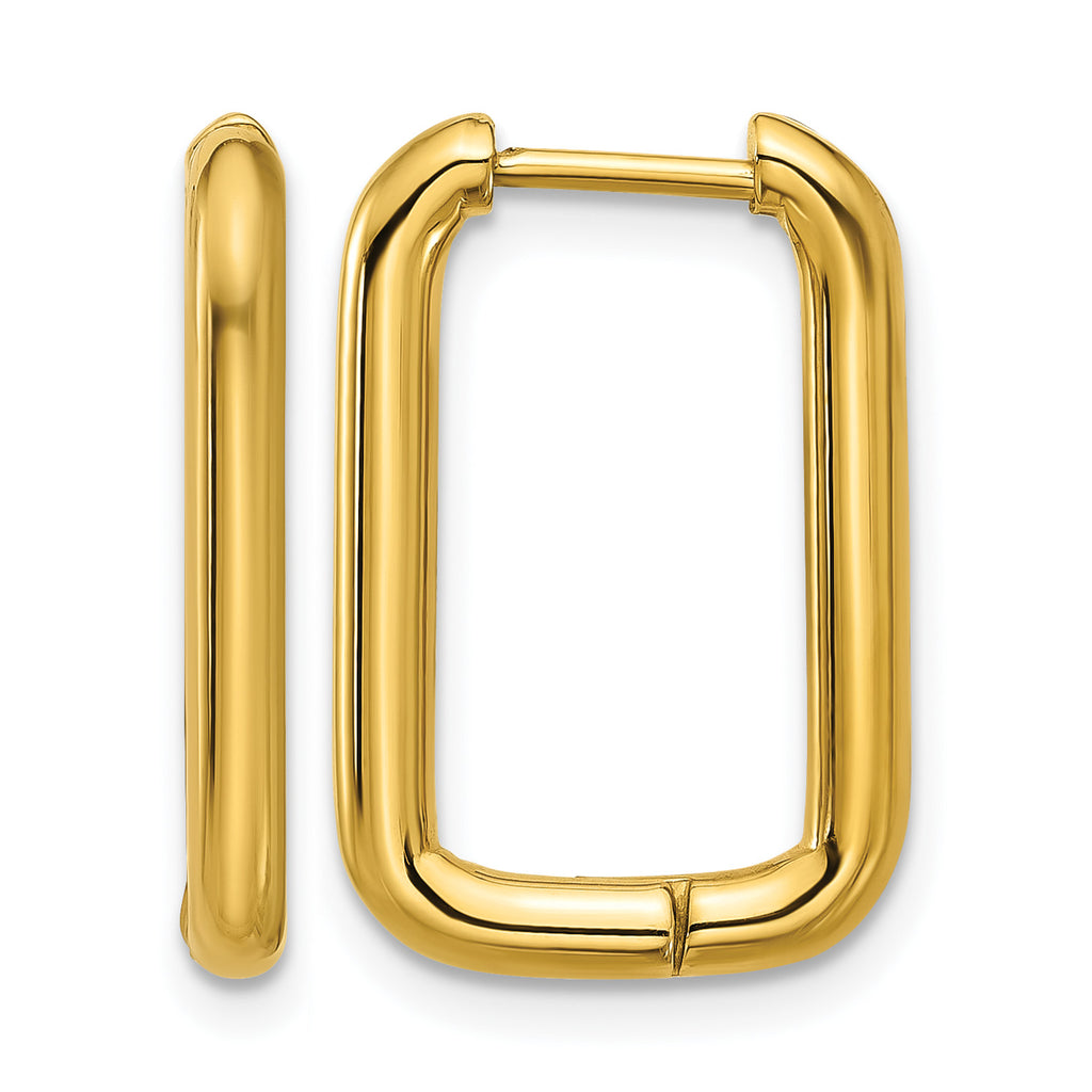 Stainless Steel Gold-Tone Polished Square Hinged Hoop Earrings