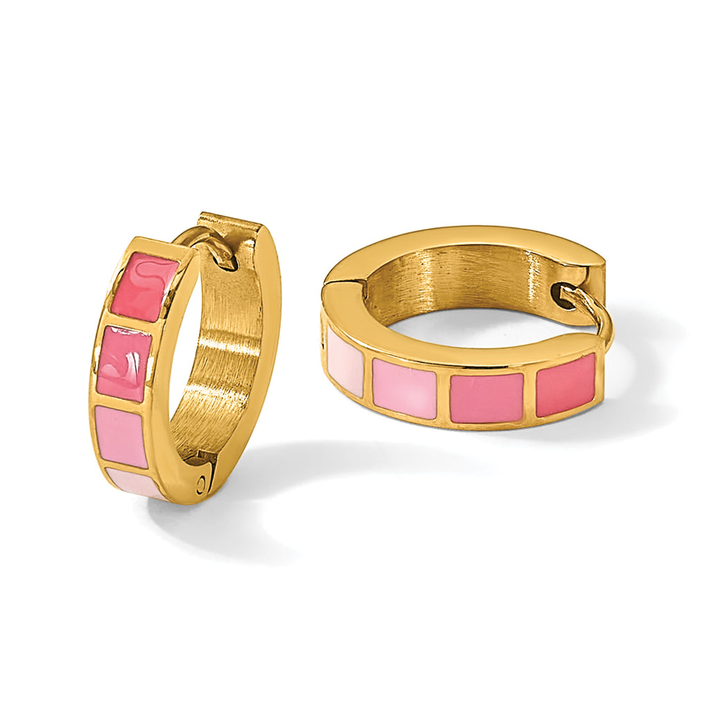 Stainless Steel Gold-Tone Enamel Polished Hinged Hoop Earrings for Women