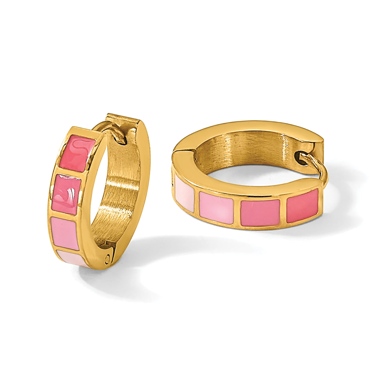Stainless Steel Gold-Tone Enamel Polished Hinged Hoop Earrings for Women