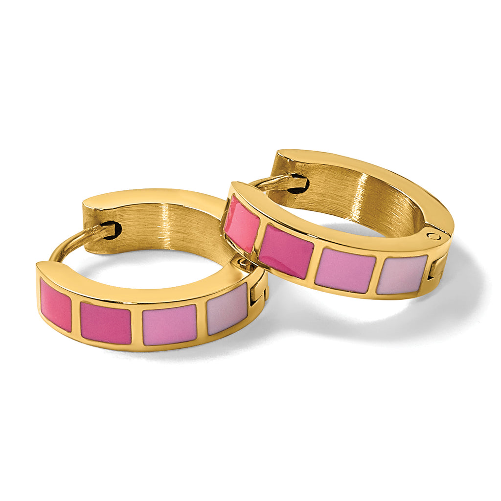 Stainless Steel Gold-Tone Enamel Polished Hinged Hoop Earrings for Women