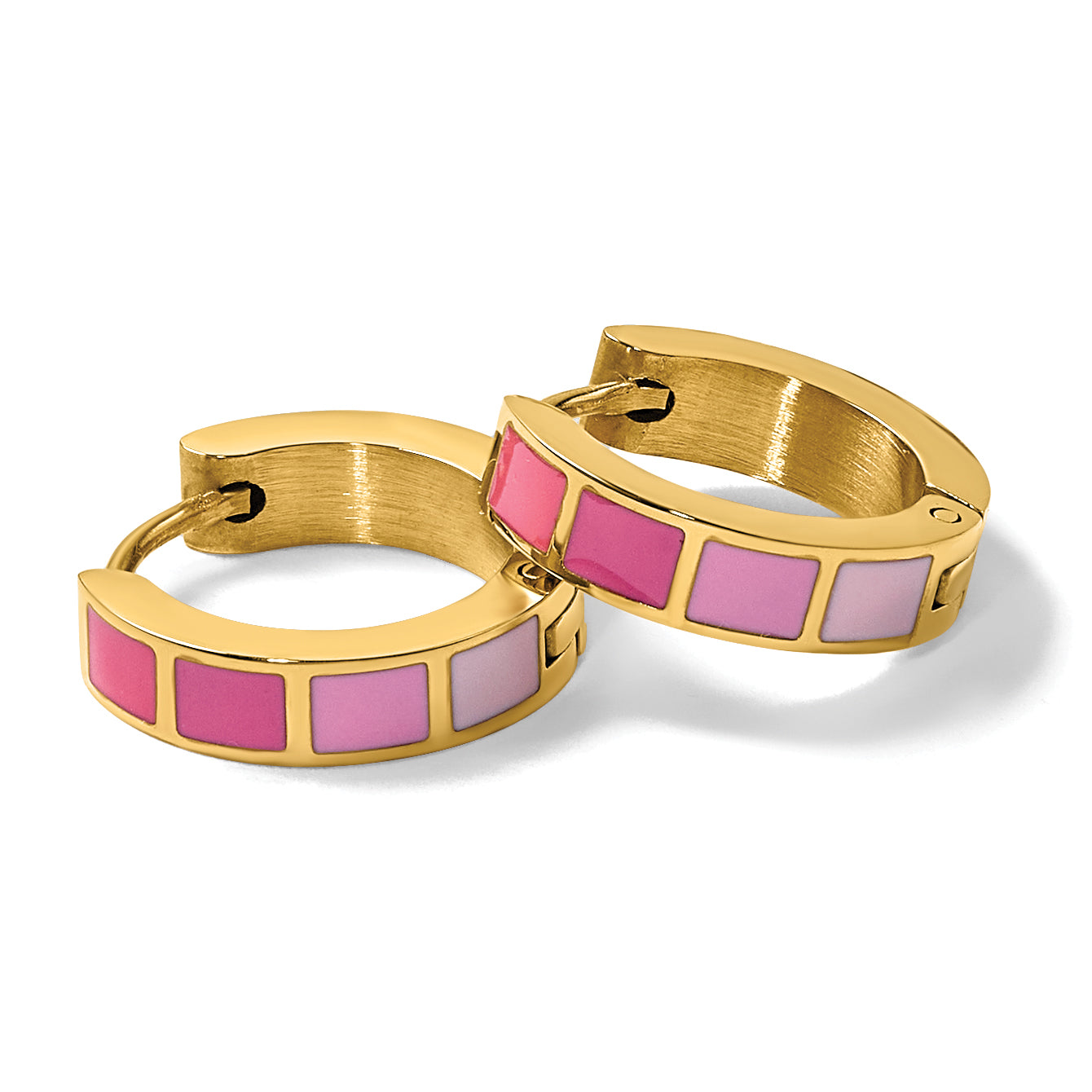 Stainless Steel Gold-Tone Enamel Polished Hinged Hoop Earrings for Women