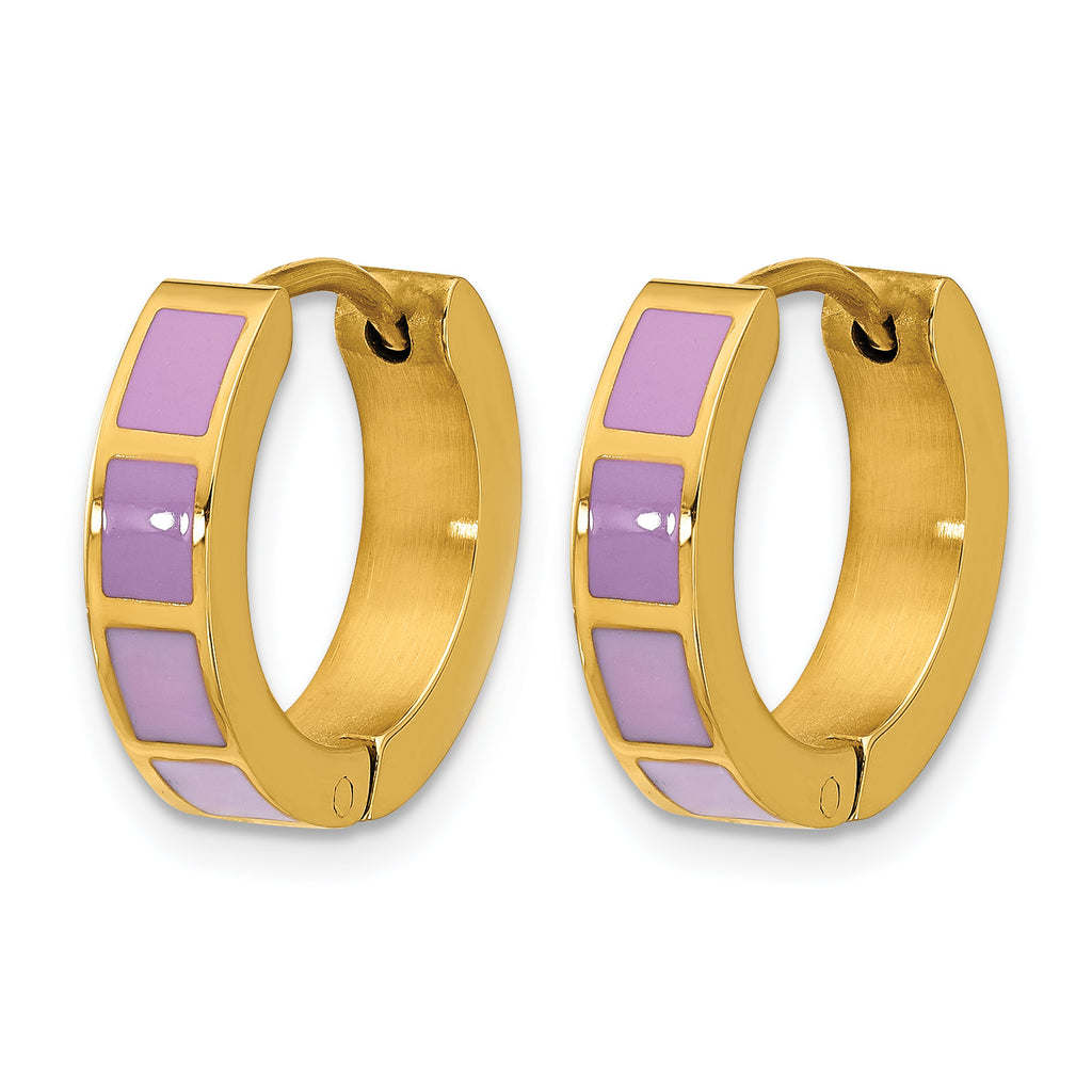 Stainless Steel Gold-Tone Enamel Polished Hinged Hoop Earrings for Women